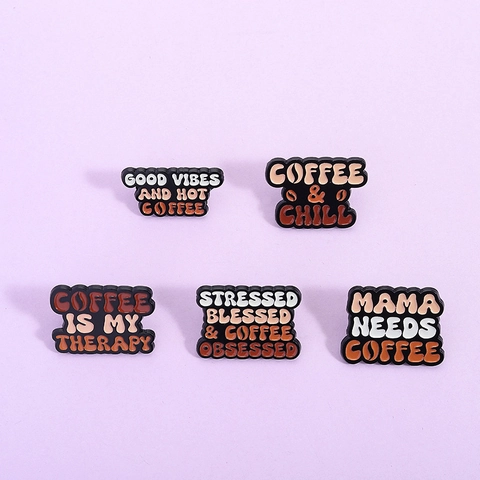 Funny Coffee Slogan Enamel Pin Badge Set Zinc Alloy Cartoon Coffee Bean Lapel Pins For Women Men Clothing Bags Decorative Accessory
