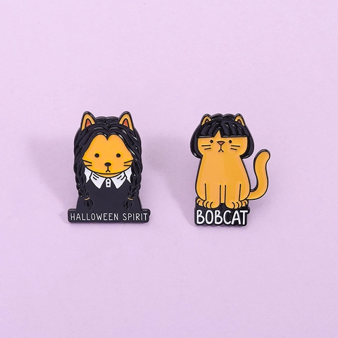 Pin's en Émail Chat Orange Créatif Chat Mercredi Halloween Spirit Bobcat Badge Broche en Alliage de Zinc Cadeau Bijoux