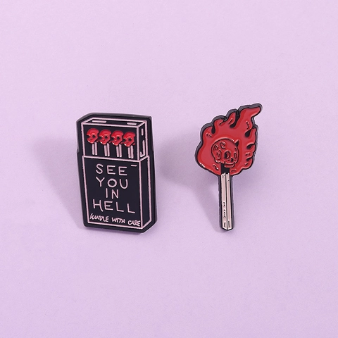 Creative Matchbox Skull Enamel Pin Dark Style Burning Match Badge Punk Zinc Alloy Brooch Clothing Backpack Accessories