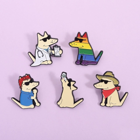Pin de Esmalte de Perro de Dibujos Animados Broche de Animal Creativo Personalizado Con Gafas de Sol Insignia de Aleación de Zinc para Decoración de Mochila Ropa Regalo