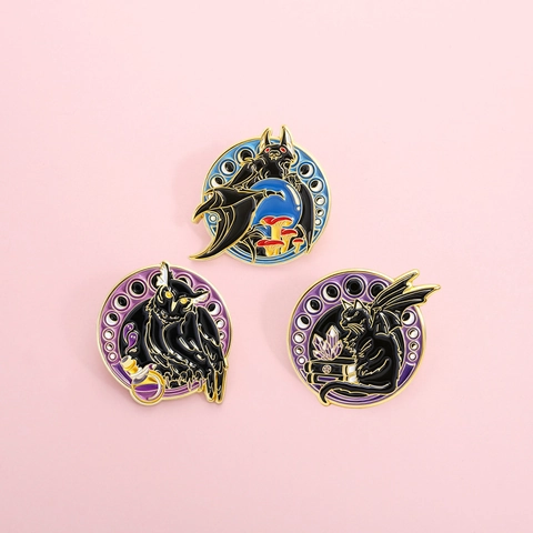 Broche en Émail Gothique Alliage de Zinc Mystère Animal Chauve-souris Hibou Chat Noir Insigne pour Halloween Fête Bijoux Cadeau