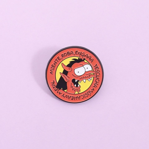 Insigne Émail Démon Rouge Amusant Citation Musique Heavy Metal Espagnol Badge Rond Alliage de Zinc Broche Pour Sacs Chapeaux