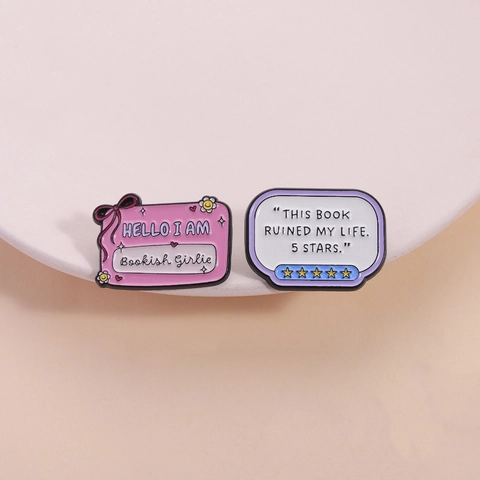 Creative English Quote Enamel Brooch Pin Set Pink Bow Bookish Girlie Badge This Book Ruined My Life Alloy Badge Jewelry