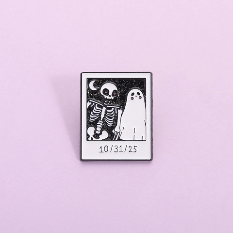Halloween Emaille Speld Polaroid Skelet Spook Glitter Badge Legering Brosche Voor Feest Denim Jas Rugzak Decoratie Sieraden