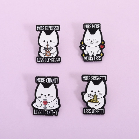 Funny Cartoon White Cat Enamel Pin Humorous Animal Pun Zinc Alloy Brooch Cute Cat Badge For Clothes Backpack Accessories Gift