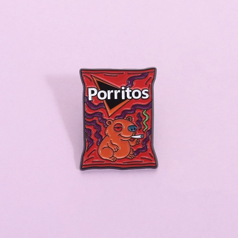 Broche de Esmalte Parodia de Bolsa de Snacks de Aleación de Zinc Insignia de Animal de Dibujos Animados Fumando Joyería Creativa