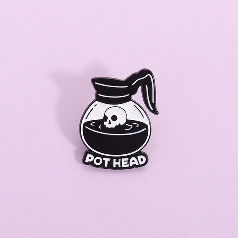 Kreativ Skelett Kaffeekanne Emaille Pin Pot Head Schriftzug Zinklegierung Gothic Brosche Abzeichen Für Kleidung Taschen Unisex Accessoire