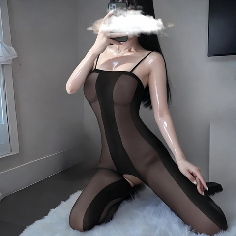 Women Sexy Black Sheer Mesh Bodysuit Sleeveless Deep V Neck Translucent Lingerie Bodystocking One Piece Nightwear For Ladies