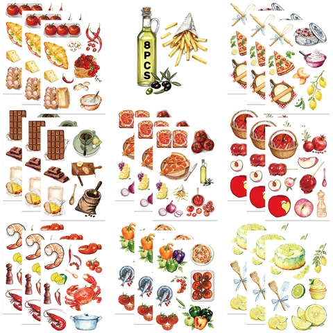 Adesivi Cibo Acquerello PVC Impermeabile Cartone Animato Frutta Dolce Decalcomanie DIY Per Valigia Laptop Journal Scrapbooking Vari Modelli