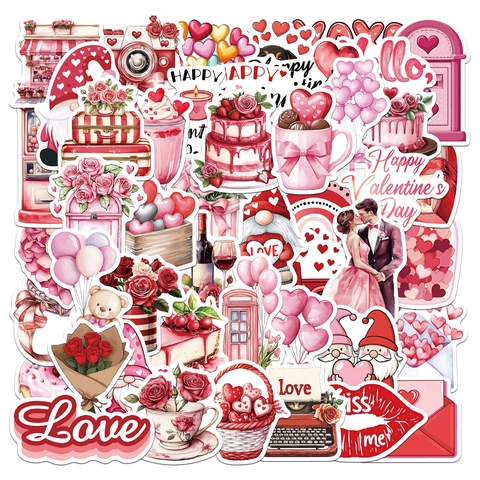 Set di Adesivi per San Valentino Impermeabili in PVC Love Heart Rose Pattern DIY Laptop Bagaglio Adesivi Romantici Cartoon Scrapbooking Decor