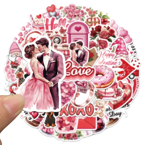 Set di Adesivi per San Valentino Impermeabili in PVC Love Heart Rose Pattern DIY Laptop Bagaglio Adesivi Romantici Cartoon Scrapbooking Decor