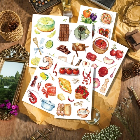 Adesivi Cibo Acquerello PVC Impermeabile Cartone Animato Frutta Dolce Decalcomanie DIY Per Valigia Laptop Journal Scrapbooking Vari Modelli