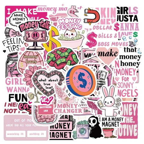 Adesivi Soldi Rosa Simboli Dollaro Cartone Animato Cuore Calamita Soldi Impermeabile PVC Decalcomanie per Laptop Bottiglia Cellulare
