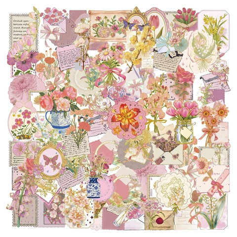 Vintage Artistieke Bloem Goudstempelen PET Stickers Voor Scrapbooking DIY Journal Telefoonhoesje Laptop Retro Decoratieve Decals