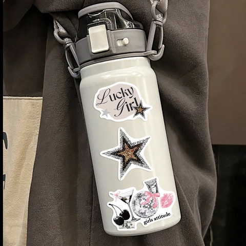 Adesivi Impermeabili Estetici Argento Y2K Lucky Girl per Laptop Borraccia Casco Scrapbooking Journal Adesivi Decorativi
