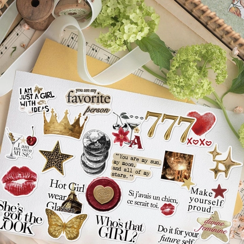 50 Pezzi Adesivi Vintage Fashion Oro Rosso Impermeabili PVC Decalcomanie Decorative Per Journal DIY Laptop Scrapbooking Frigorifero