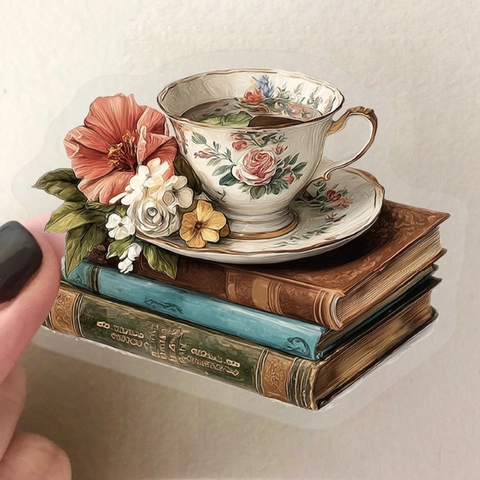 Adesivi PET Vintage con Caffè e Libri Acquerello Decalcomanie Impermeabili per Scrapbooking Journaling Fai da Te Cancelleria