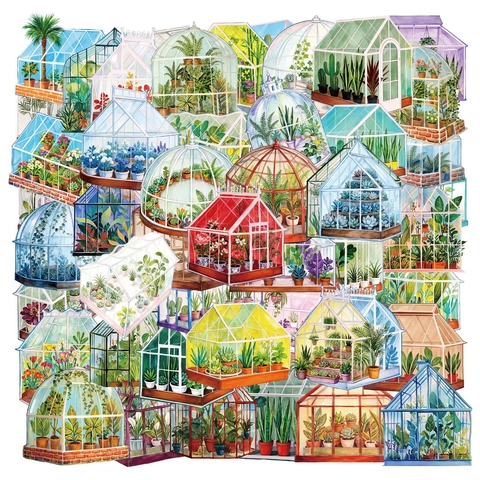 Transparente PET Gewächshaus Pflanzen Blumen Aufkleber Aquarell Botanische Illustration DIY Scrapbooking Journaling Deko