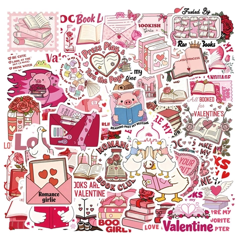 Pack Autocollants Saint Valentin Bookish Rose Thème Lecture Imperméable PVC Décalcomanies Pour Scrapbook Journal Laptop DIY Décoration