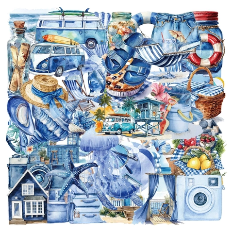 Aquarell Sommer Strand PET Aufkleber Transparente Küsten Thema Dekorative Abziehbilder Für DIY Scrapbooking Tagebuch Handyhülle