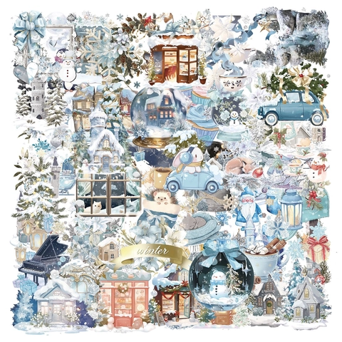 Adesivi in PET Trasparenti con Illustrazioni ad Acquerello a Tema Invernale e Natalizio Decalcomanie Decorative Impermeabili per Laptop Diario Scrapbooking