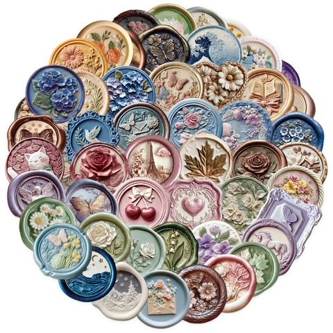 Vintage 3D Relief Wax Seal Style PET Sticker Pack Decorative DIY Journaling Scrapbook Craft Supplies
