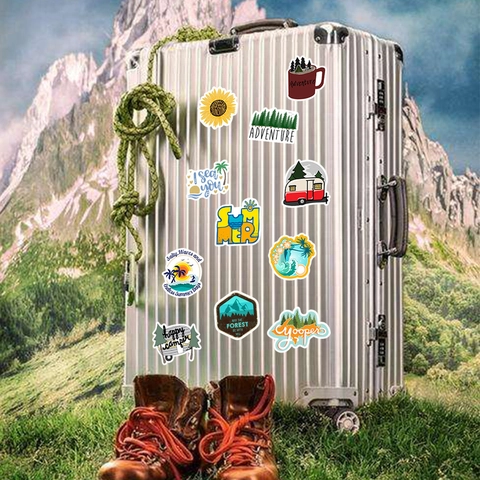 Waterproof PVC Outdoor Camping Graffiti Stickers For Laptop Suitcase Skateboard Travel Scenery Decals Decoration For Teens