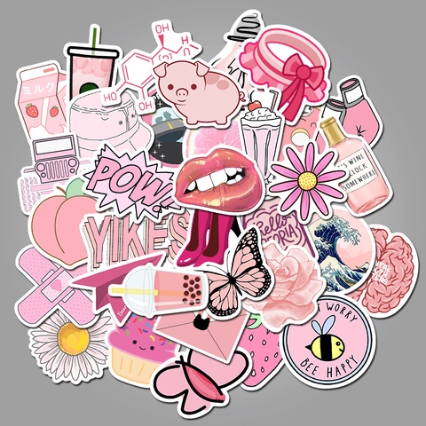 Pink Cute Cartoon Graffiti Stickers PVC Waterproof Decals For Laptop Water Bottle Suitcase Skateboard DIY Decoration For Girls