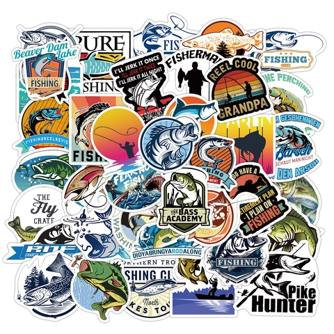 Vissen Thema Waterdichte PVC Matte Stickers Voor Bagage Laptop Skateboard Waterfles Cartoon Vis Visser Graffiti Decals