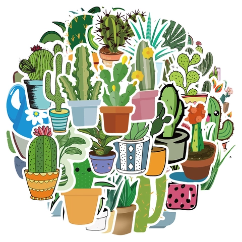 Adesivi Impermeabili per Piante di Cactus in Vinile PVC per Laptop Valigia Skateboard Bottiglia d'Acqua Chitarra Scrapbooking Cartone Animato Piante in Vaso Succulente