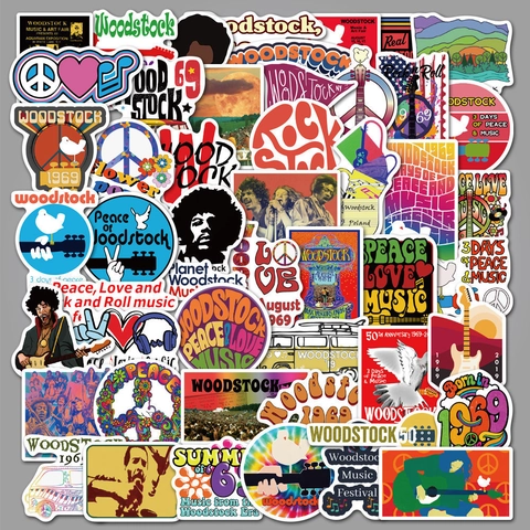 Autocollants en PVC Imperméables Festival de Musique Rock Rétro pour Guitare Skateboard Bagage Ordinateur Portable Hippie Paix Graffiti Décalcomanies