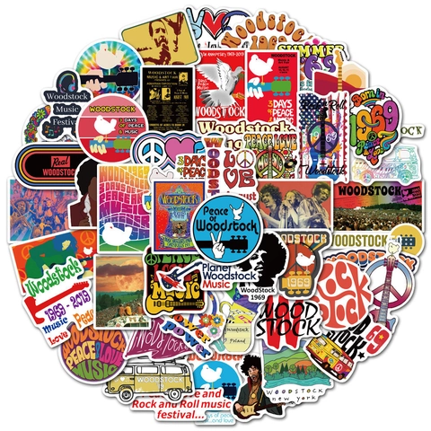 Adesivi in PVC Impermeabili Retro Rock Music Festival per Chitarra Skateboard Bagaglio Laptop Hippie Peace Graffiti Decalcomanie