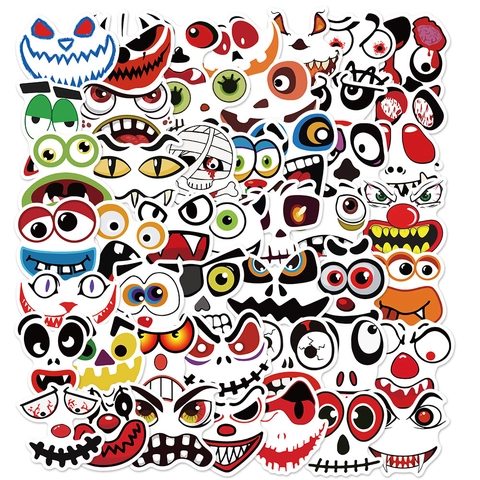 Halloween Pumpkin Stickers Waterproof PVC Ghost Face Expression Decals For Laptop Luggage Halloween Party Decoration
