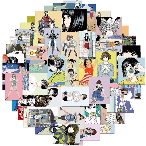 Adesivi Impermeabili Vintage Anime Girl per Laptop Skateboard Bagagli DIY Adesivi Decorativi in PVC Stile City Pop