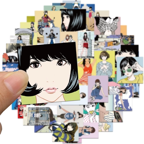 Adesivi Impermeabili Vintage Anime Girl per Laptop Skateboard Bagagli DIY Adesivi Decorativi in PVC Stile City Pop
