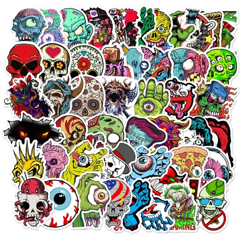 Horror Totenkopf Graffiti Aufkleber Wasserdichte PVC Decals Für Laptop Koffer Skateboard Gitarre Halloween Monster Zombie Punk Sticker