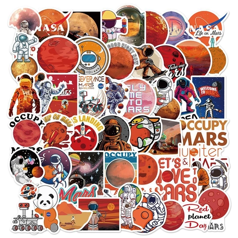 50 Pezzi Astronauta Esplorazione Marte Cartone Animato Graffiti Adesivi Impermeabili Spazio Universo Decalcomanie per Laptop Bagaglio Skateboard Diario