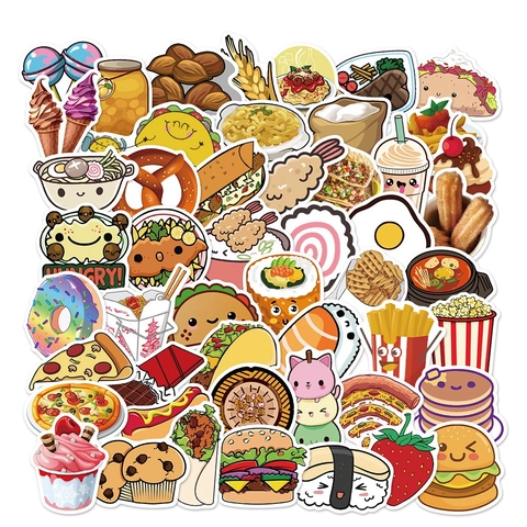 Autocollants Kawaii Nourriture Dessin Animé Imperméables PVC Décalcomanies Pour Ordinateur Bagages Journal Skateboard Guitare Décoration