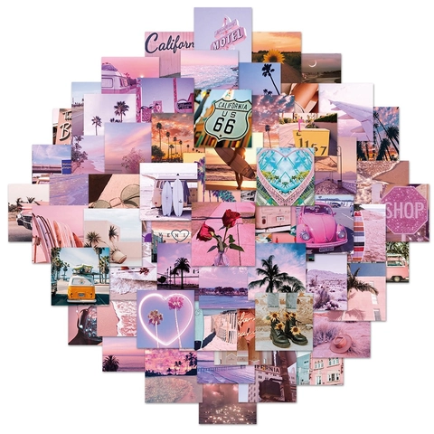 California Sun Pink Adesivi Estetici Per Paesaggio Decalcomanie Opache In PVC Impermeabili Per Laptop Valigia Cover Per Telefono Decorazione Fai Da Te