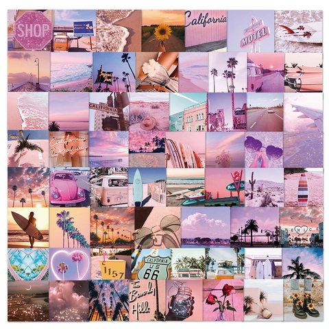 California Sun Pink Adesivi Estetici Per Paesaggio Decalcomanie Opache In PVC Impermeabili Per Laptop Valigia Cover Per Telefono Decorazione Fai Da Te