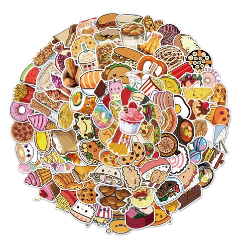 Autocollants Graffiti Nourriture Dessin Animé Décalcomanies PVC Imperméables pour Bagages Ordinateur Bouteille Hamburger Pizza Sushi