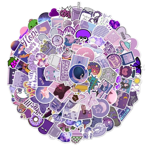 100 Stück Lila Ästhetische Dekorative Aufkleber Wasserdichte PVC DIY Graffiti Decals Für Laptop Koffer Notizbuch Handy Scrapbooking