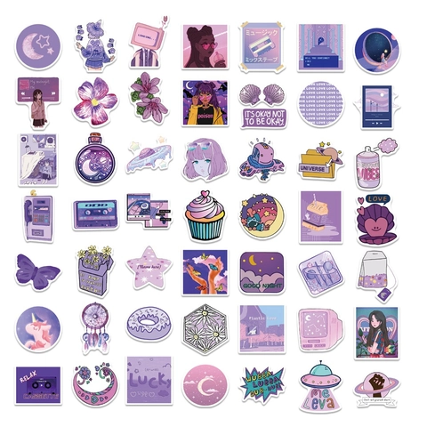 Purple Aesthetic Waterproof Stickers Vinyl Decals For Laptop Phone Case Suitcase iPad Journal Decorative Stickers Mixed Pattern
