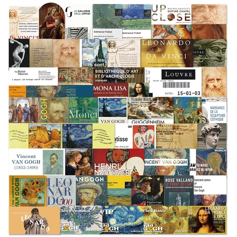 World Art Museum Ticket Stub Stickers Da Vinci Van Gogh Famous Painting Retro Aesthetic Waterproof PVC Decals For Decor