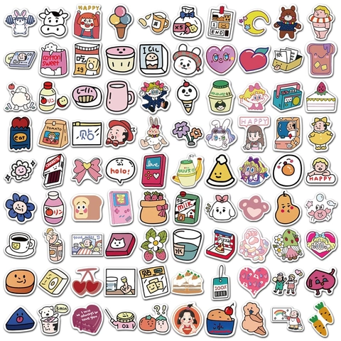 Cute Cartoon Doodle Stickers For Suitcase Laptop Diary Decoration Kawaii Self Adhesive Waterproof Vinyl Decals For Teens