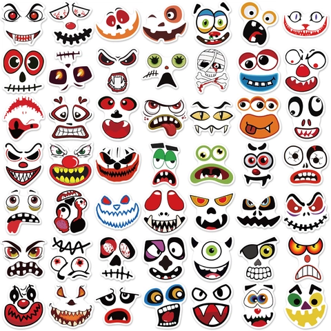 Halloween Pumpkin Stickers Waterproof PVC Ghost Face Expression Decals For Laptop Luggage Halloween Party Decoration