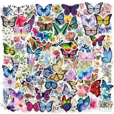 Set di Adesivi Artistici con Farfalle e Fiori Decalcomanie in PVC Impermeabili per Laptop Valigia Taccuino Decorazione Diario