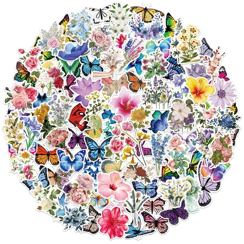 Set di Adesivi Artistici con Farfalle e Fiori Decalcomanie in PVC Impermeabili per Laptop Valigia Taccuino Decorazione Diario