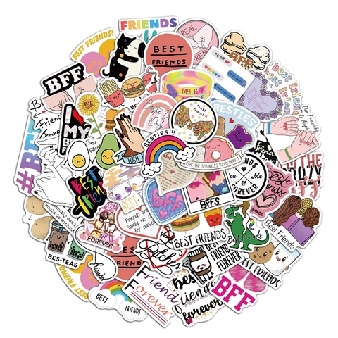Adesivi Doodle Opachi in PVC Impermeabili per Laptop Bagaglio Custodia Telefono Tema Amicizia BFF Carini per Adolescenti