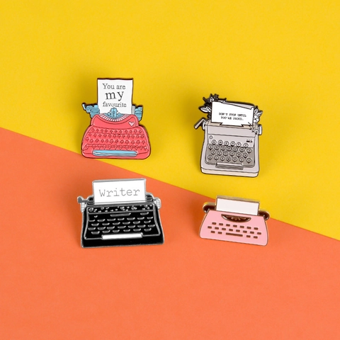 Retro Typewriter Enamel Pin Alloy Brooch For Women Men Writer Quotes Badge Pins Literary Office Lapel Pins Creative Gift